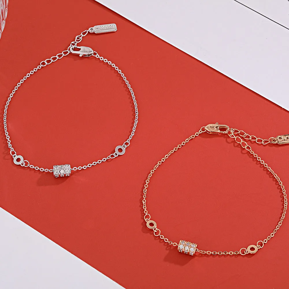 Three Row Zircon Ring Silver Bracelet for Women