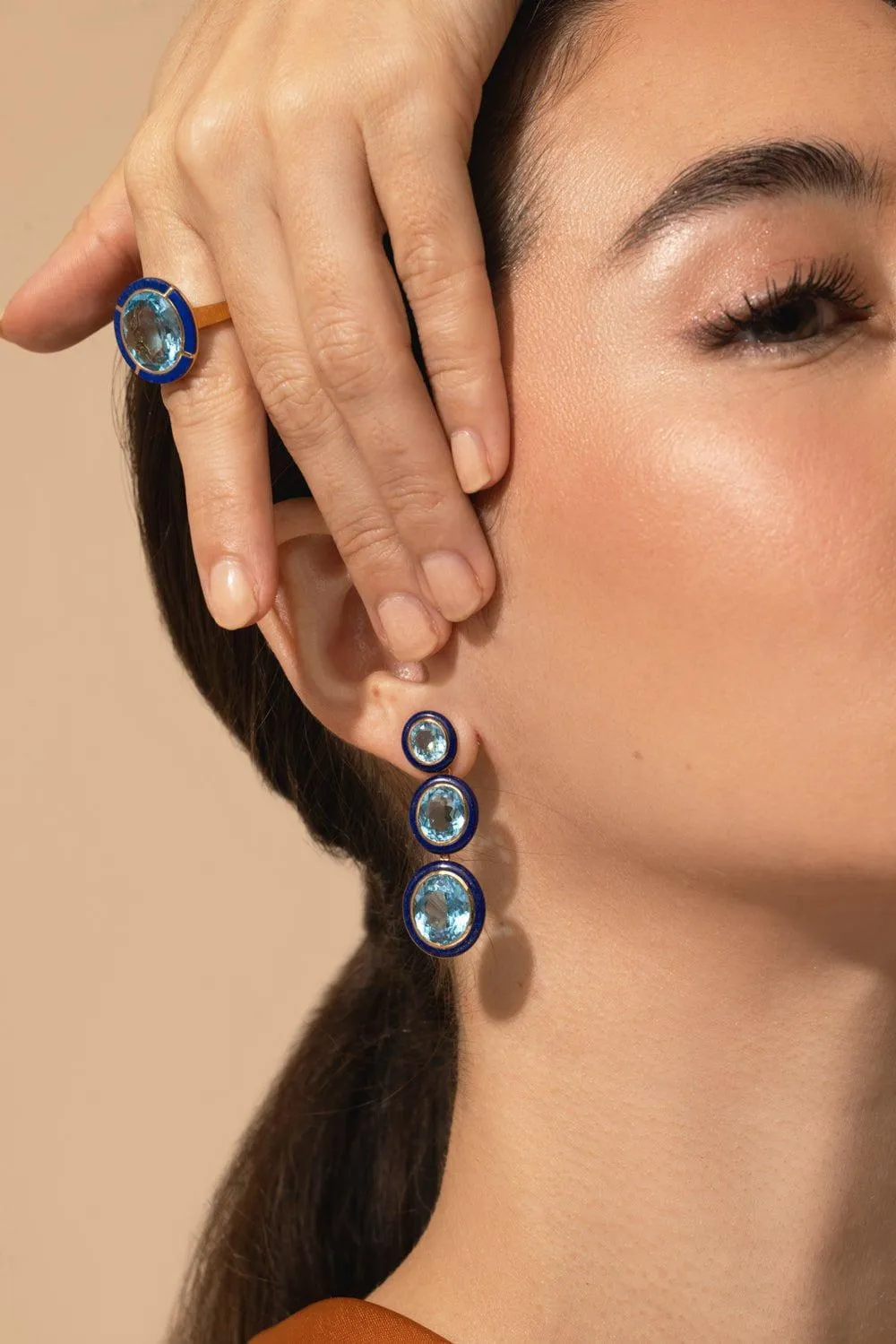 Three Tier Blue Topaz Lapis Lazuli Earrings