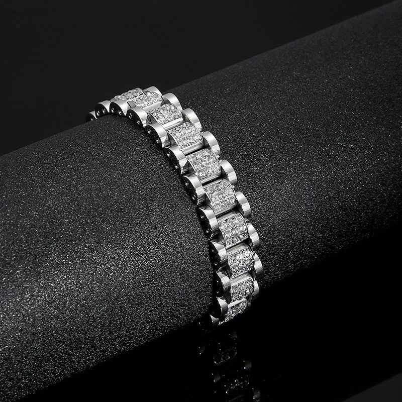 Titanium Steel Men's Bracelet with Zircon Accents - European and American Style