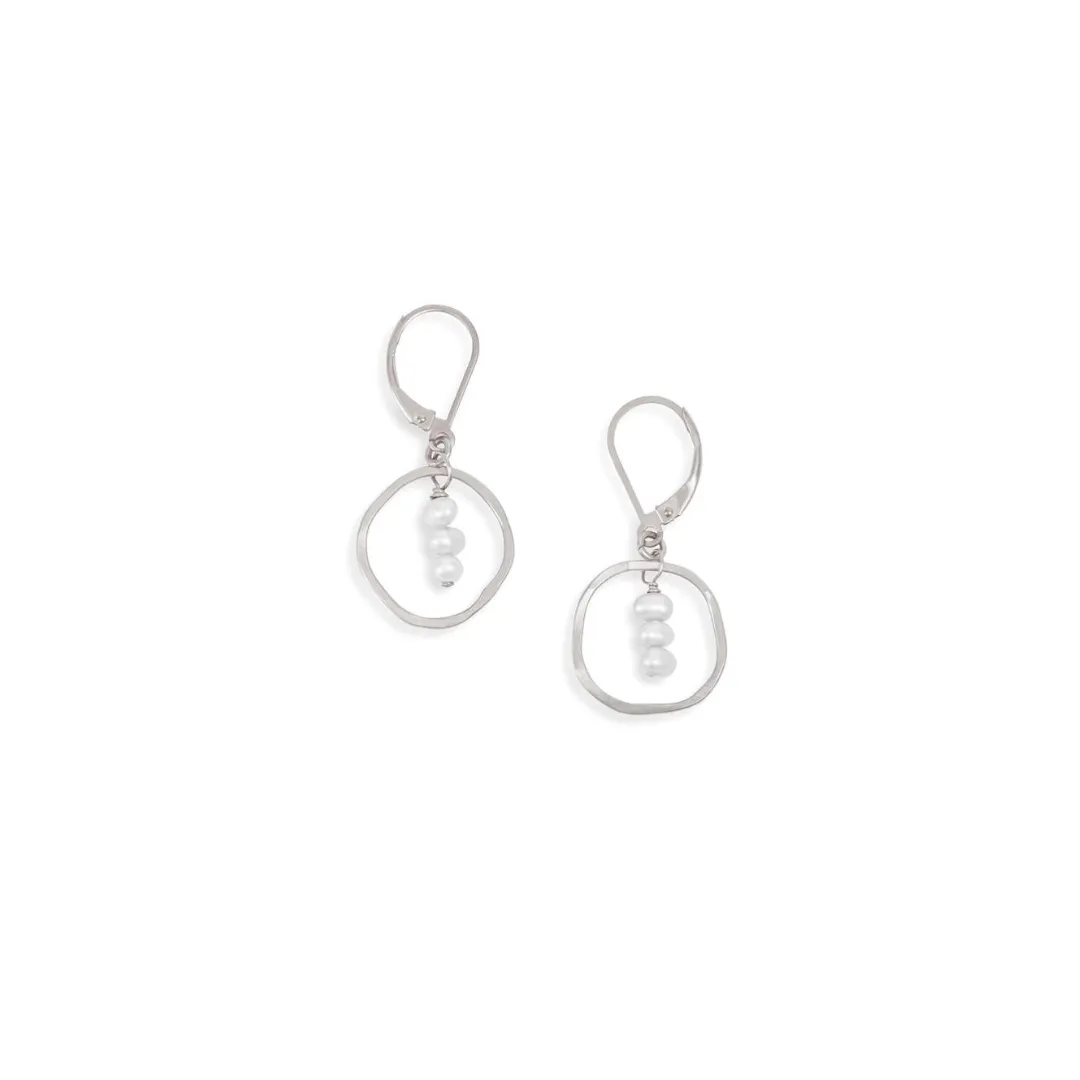 Treble Three Pearls Earrings in Sterling Silver