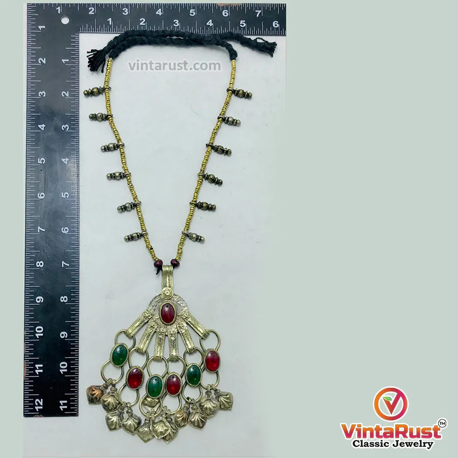 Tribal Big Pendant Necklace With Glass Stones