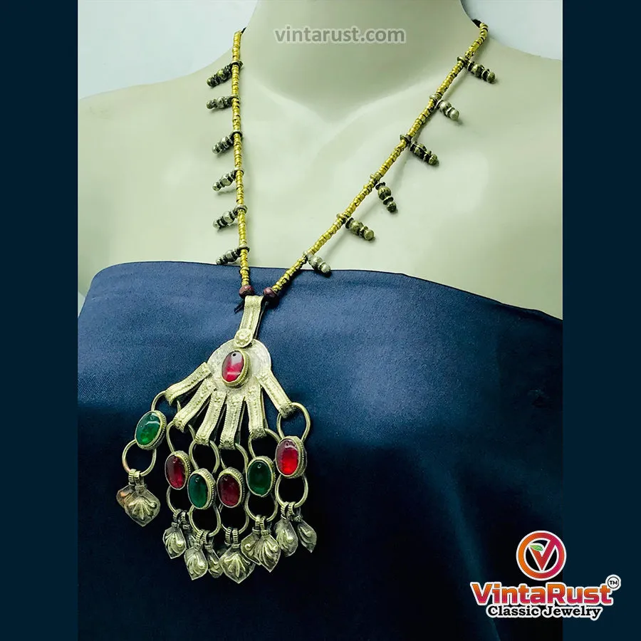 Tribal Big Pendant Necklace With Glass Stones