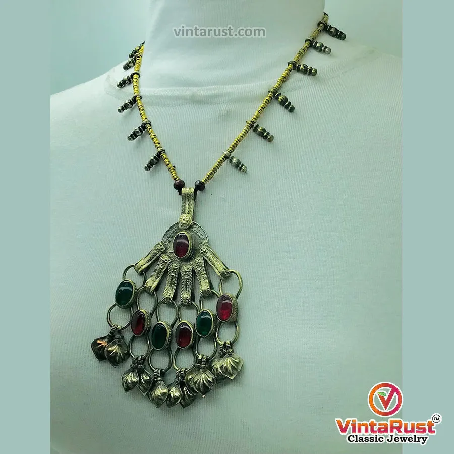 Tribal Big Pendant Necklace With Glass Stones