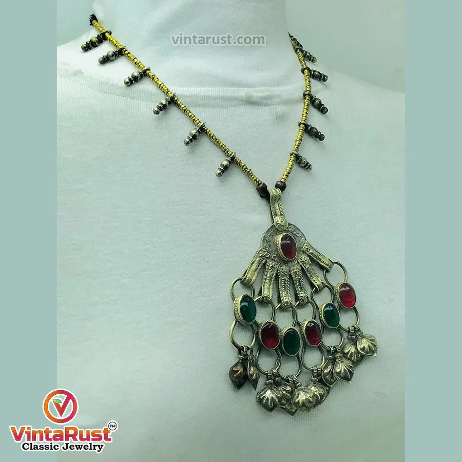 Tribal Big Pendant Necklace With Glass Stones