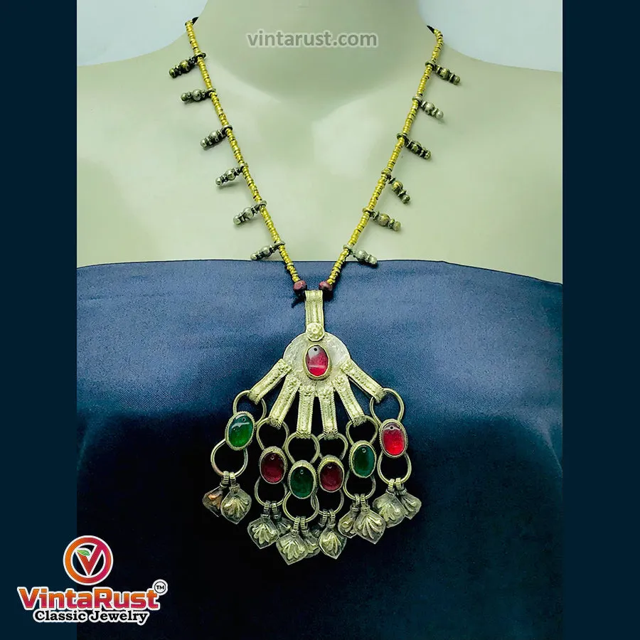 Tribal Big Pendant Necklace With Glass Stones