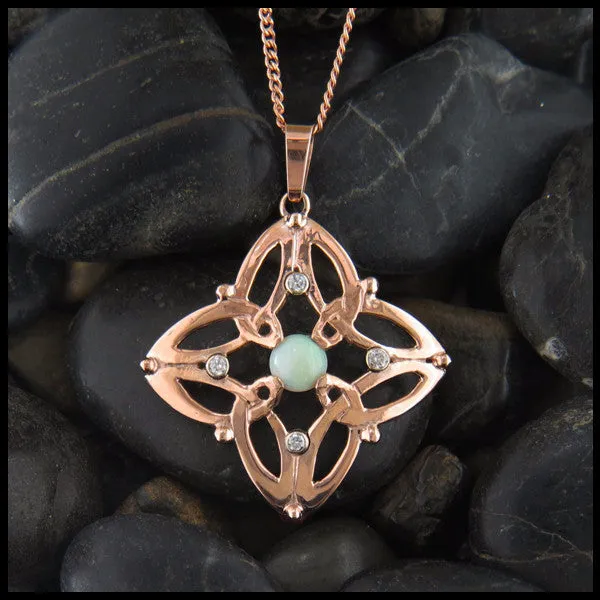 Trinity Star Pendant with Opals and Diamonds in 14K Rose Gold