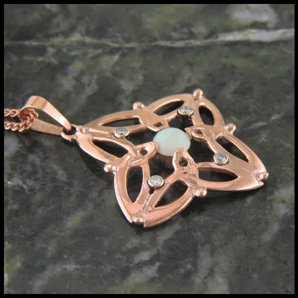 Trinity Star Pendant with Opals and Diamonds in 14K Rose Gold