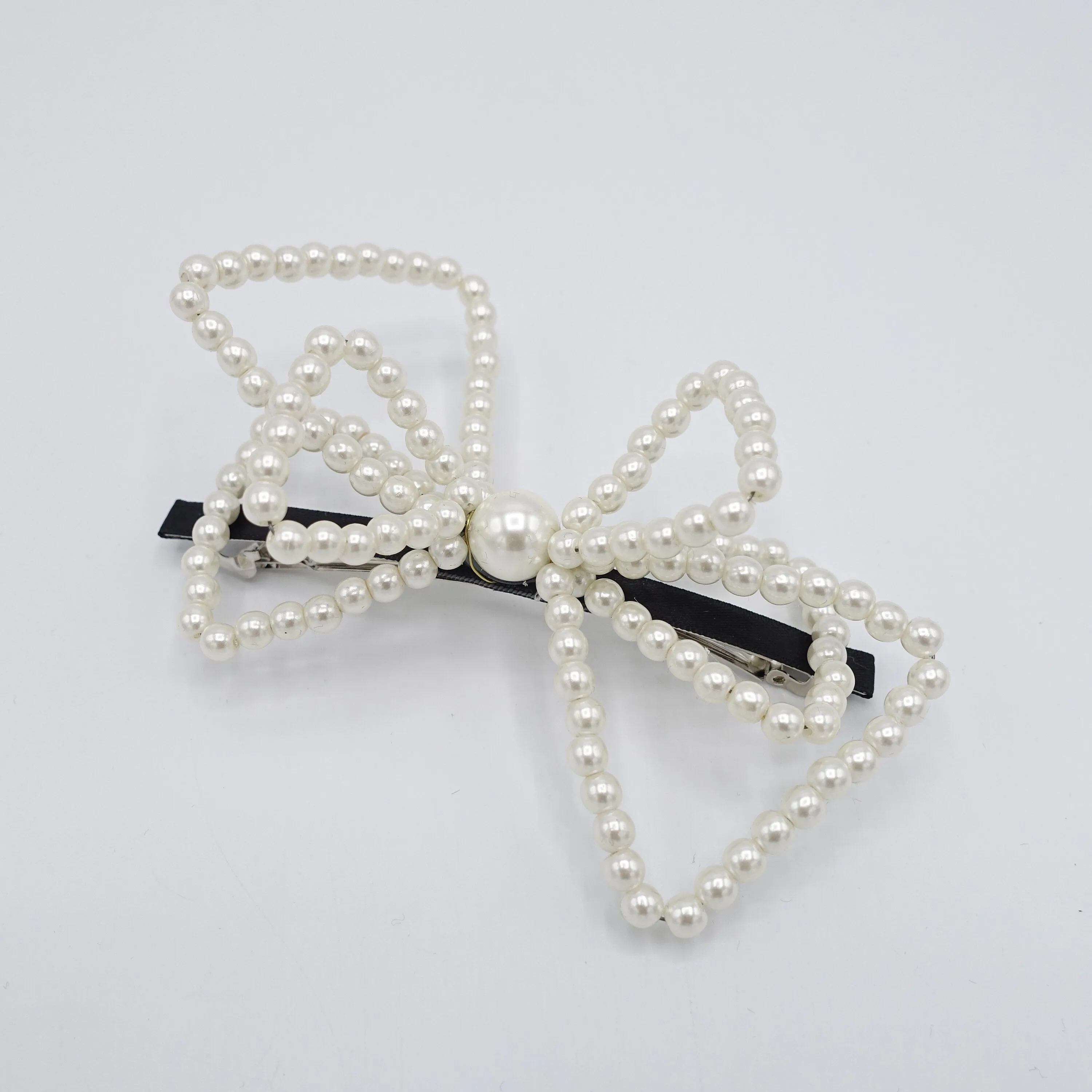 triple pearl bow barrette for women