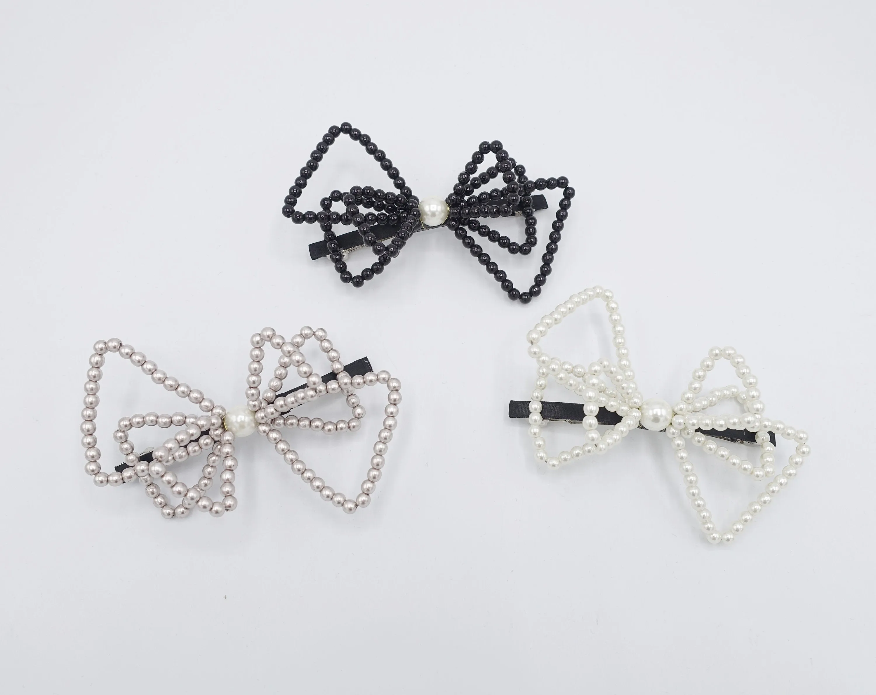 triple pearl bow barrette for women