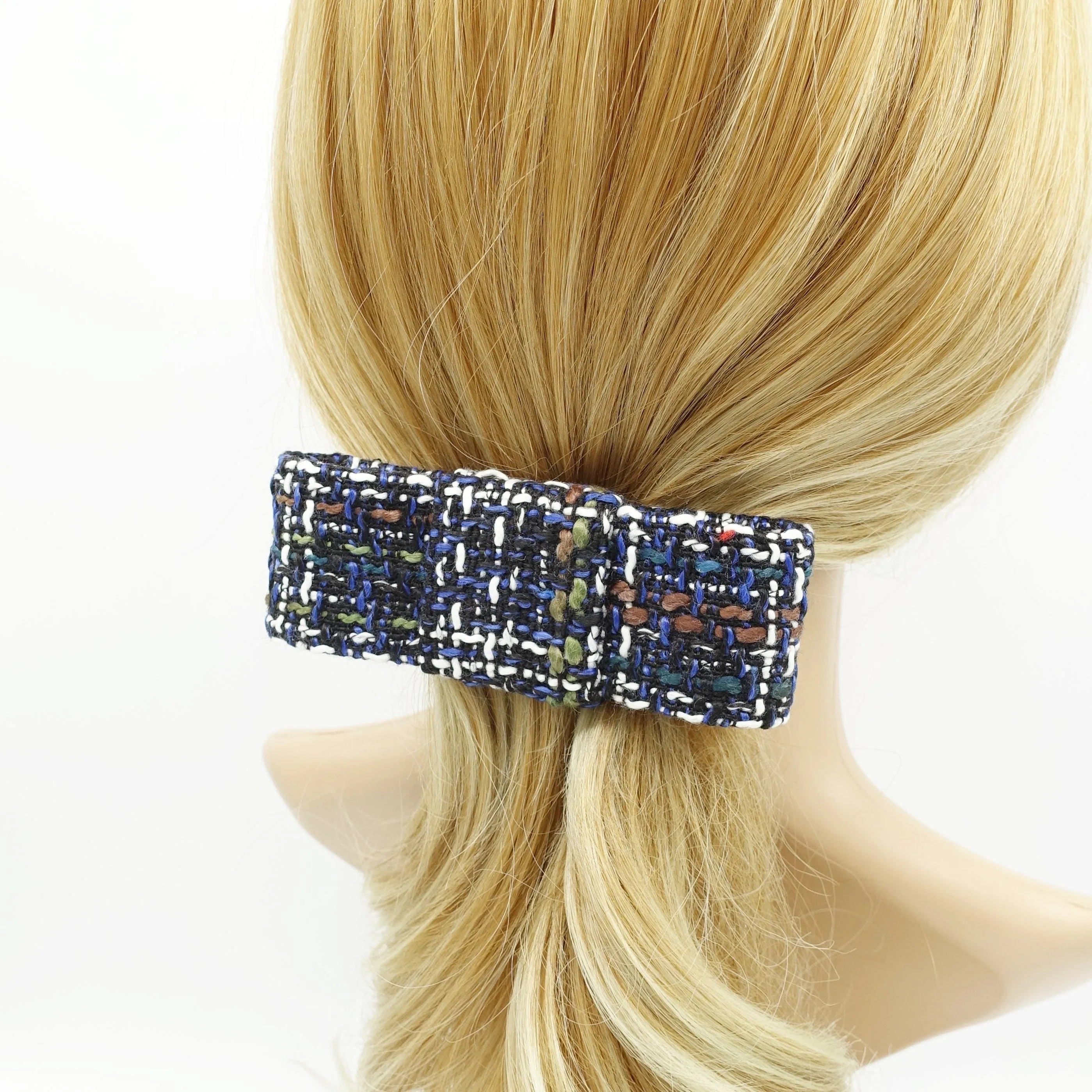 tweed hair bow flat style french barrette Autumn Winter hair accessory for women