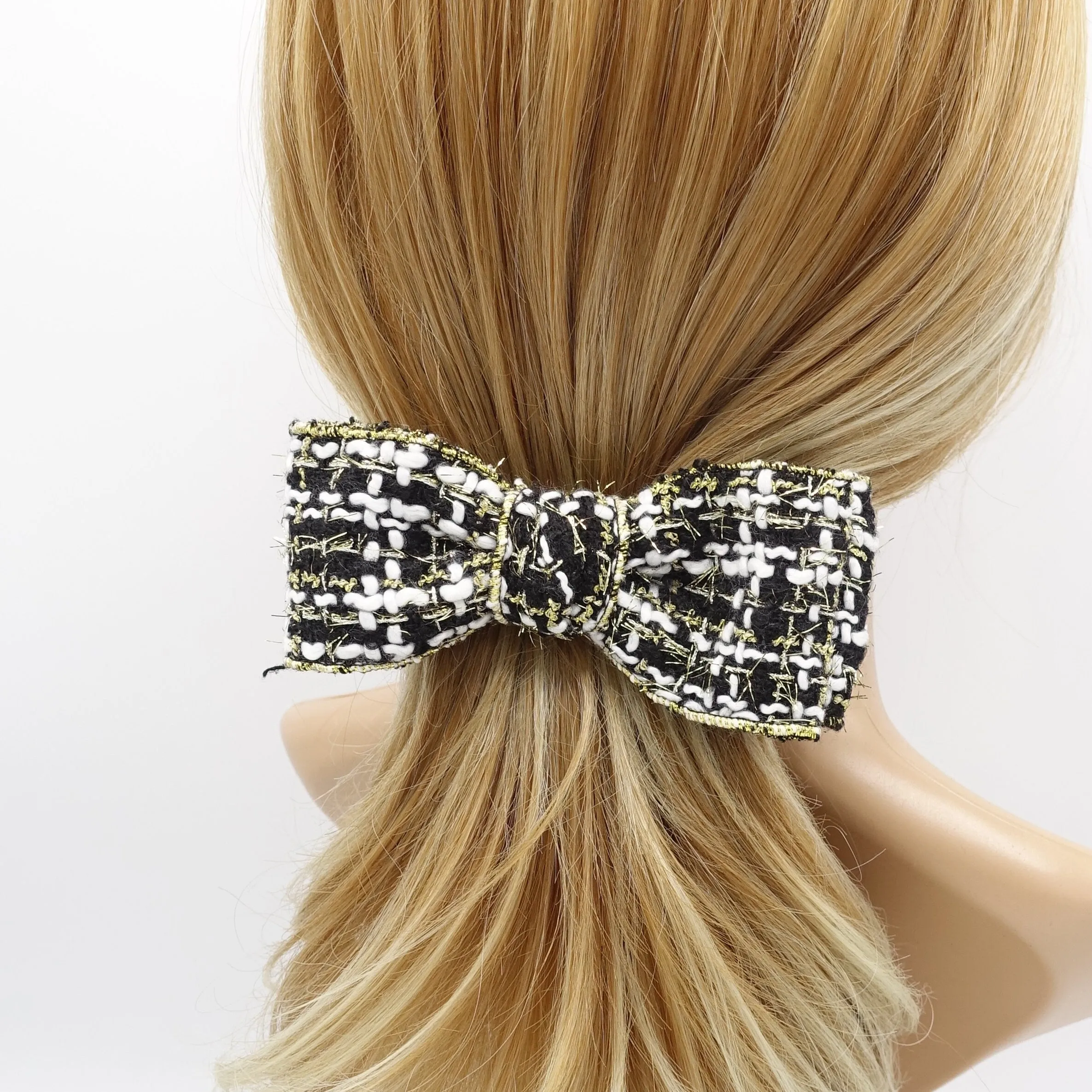 tweed hair bow, golden edge hair bow for women