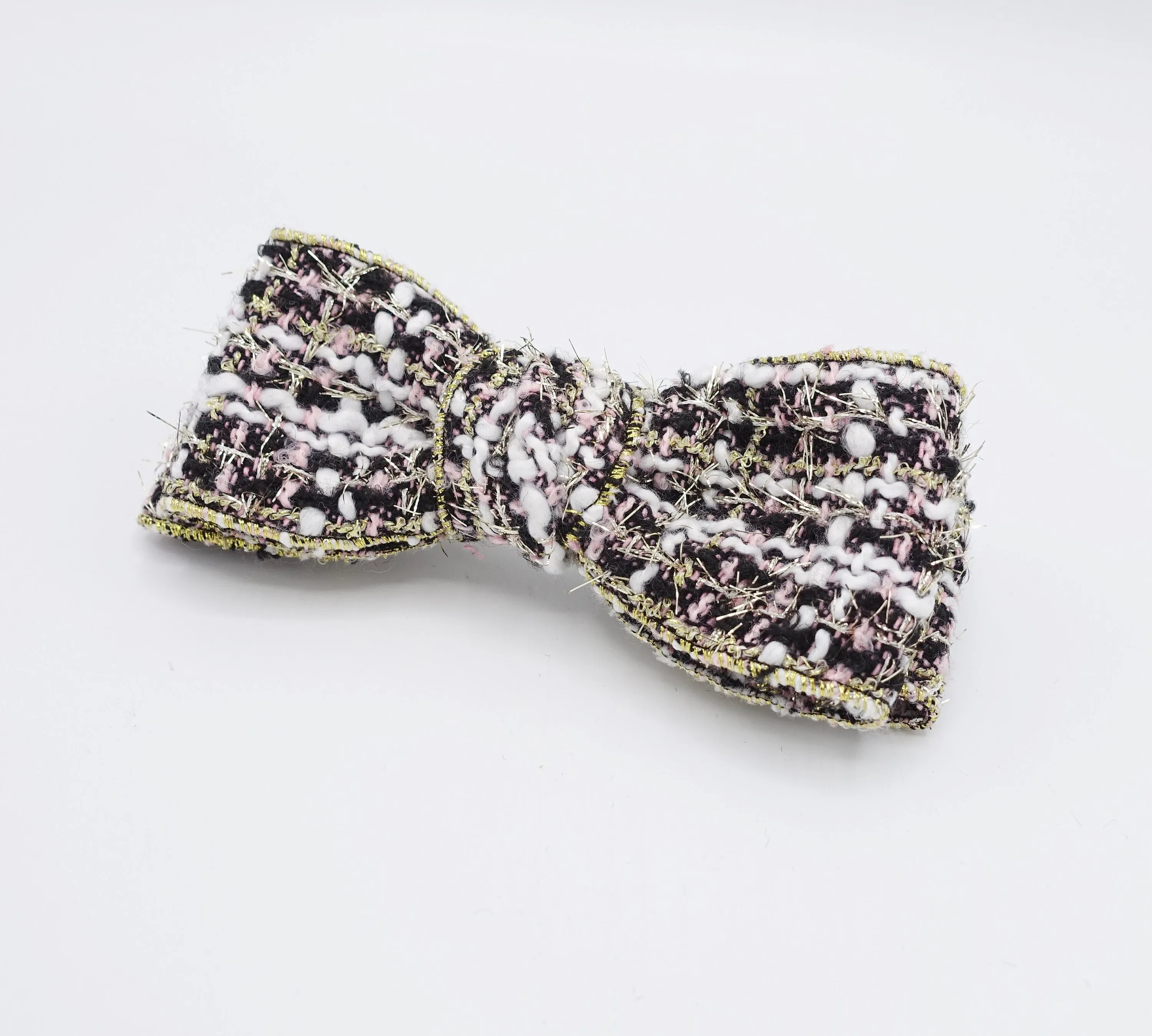 tweed hair bow, golden edge hair bow for women