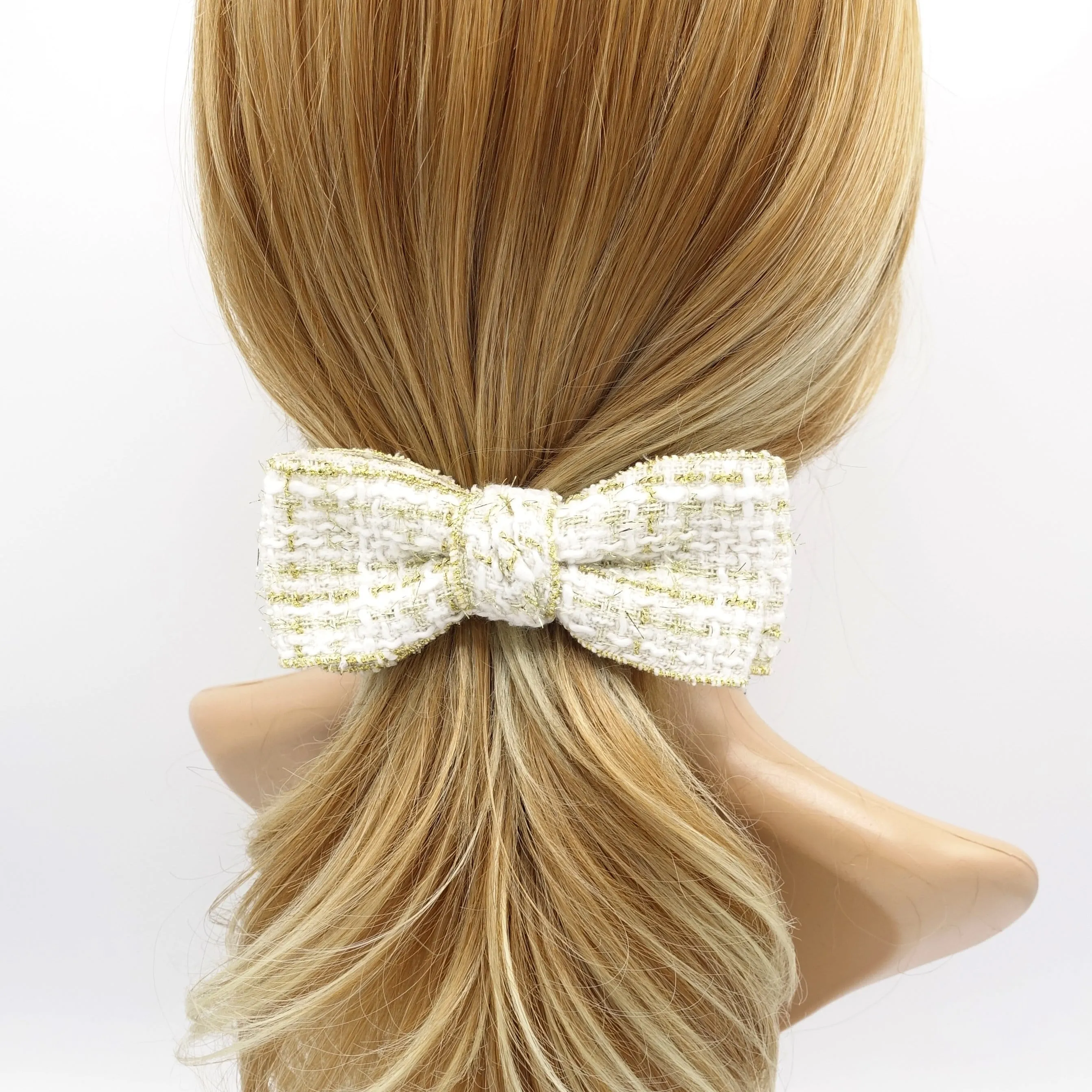 tweed hair bow, golden edge hair bow for women