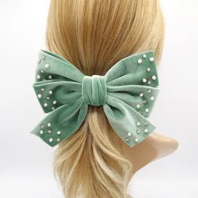 velvet hair bow, triple rhinestone hair bow, pearl velvet bow, luxury hair bows for women