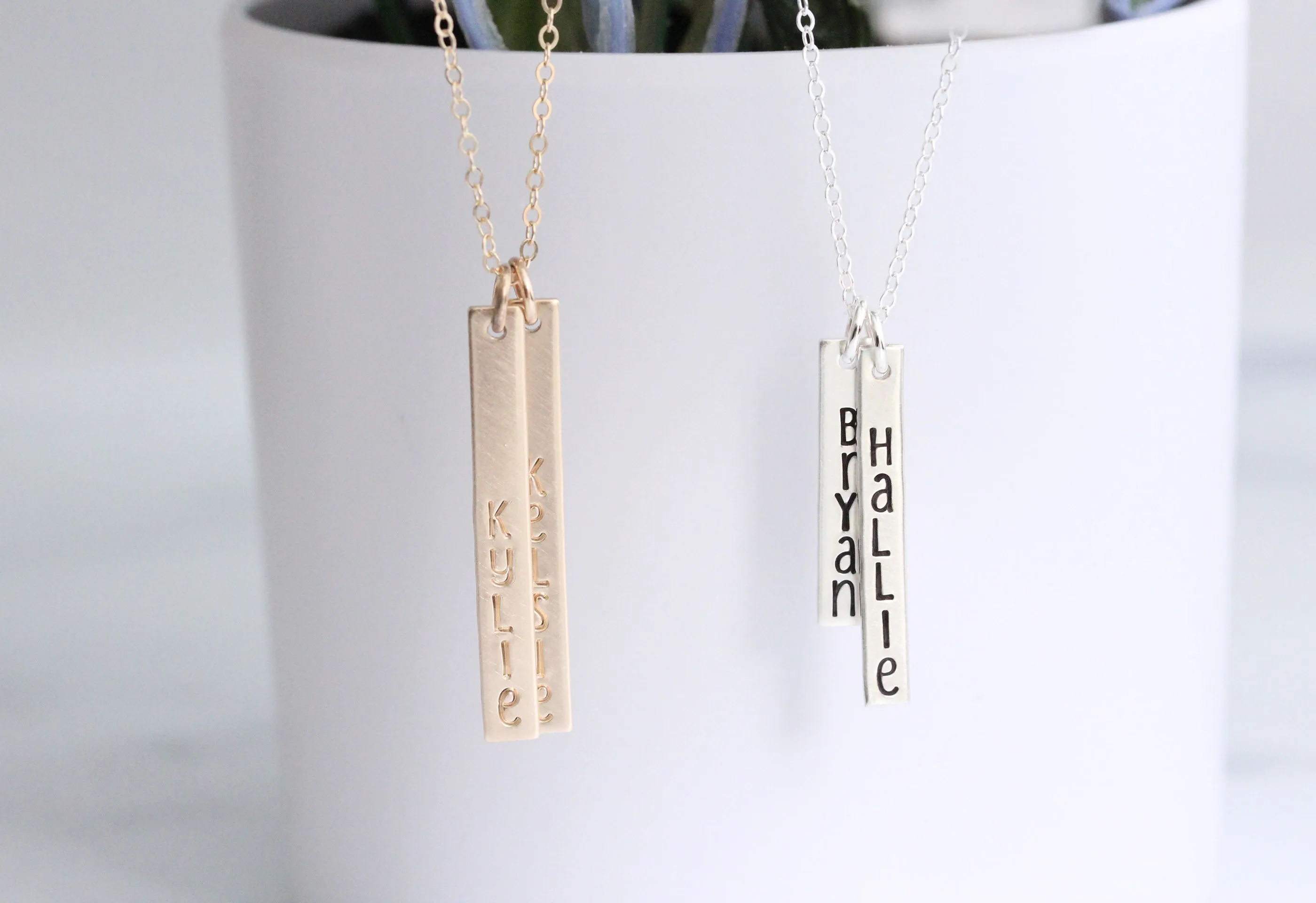 vertical name necklace {silver or gold}