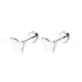 Very Tiny Silver Butterfly Flat Back Earrings