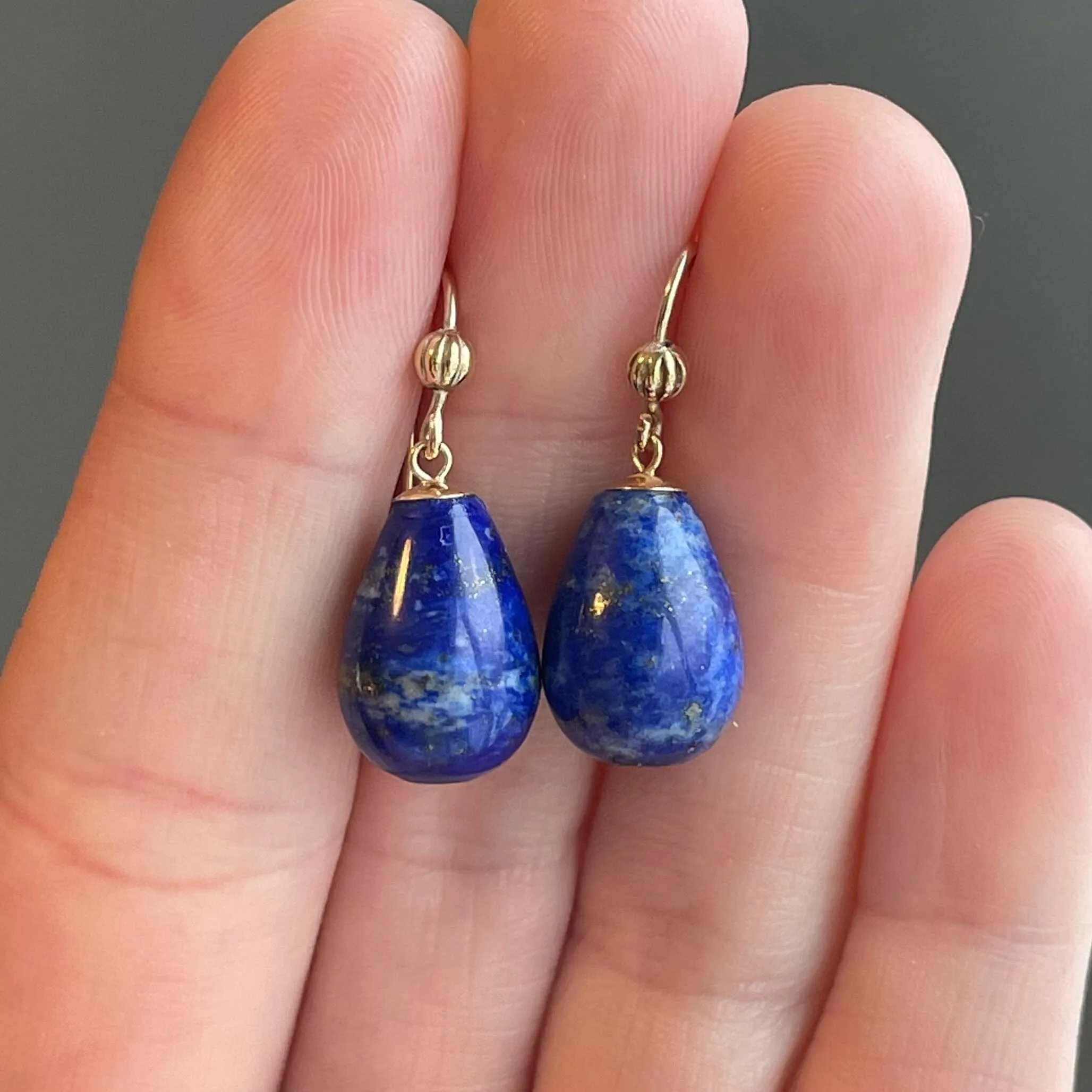 Vintage Art Deco Style Gold Lapis Lazuli Earrings