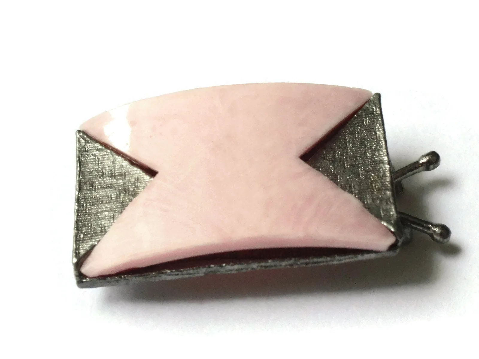 Vintage Pink and Silver Barrette from 1950s or 1960s Silver Hair Clip