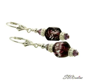 Violet Amethyst Silver Beaded Earrings