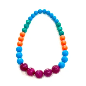 Violet & Aqua Gems Lucite Stretch Bauble Necklace -Shortie