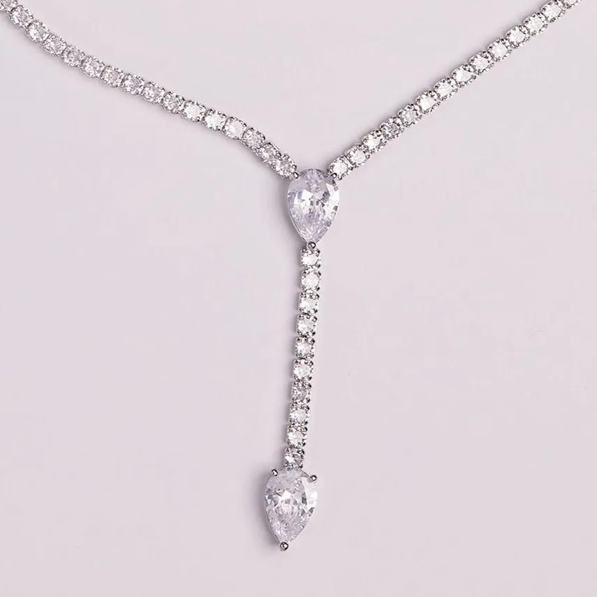 Viviana Teardrops Crystal Bridal Pendant Necklace