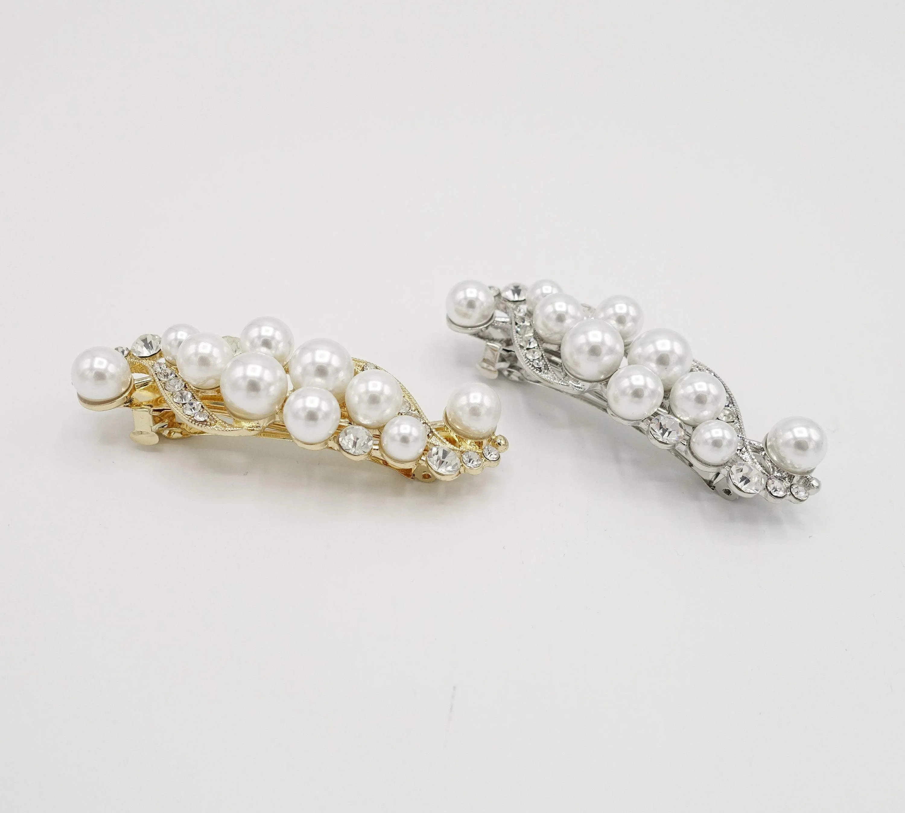 wave pearl rhinestone hair barrette special event hair accessory for women