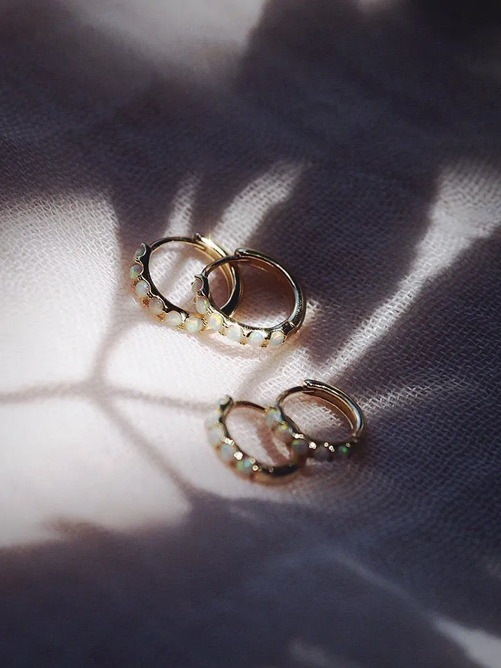 White Opal Huggie Hoop Earrings - Ipolani