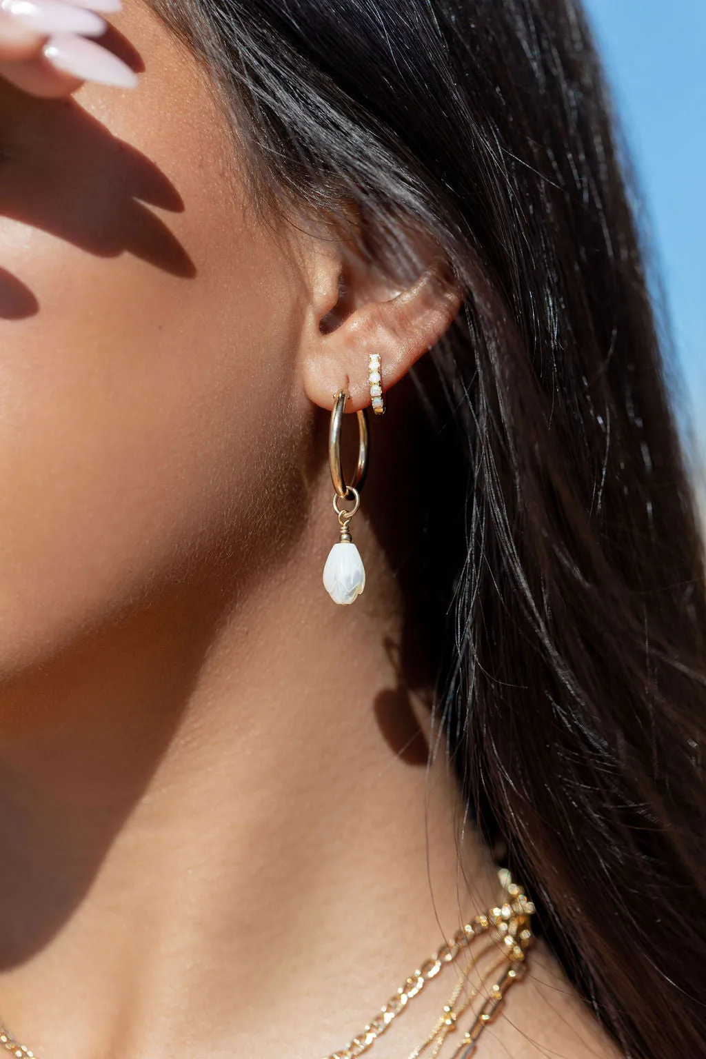 White Opal Huggie Hoop Earrings - Ipolani