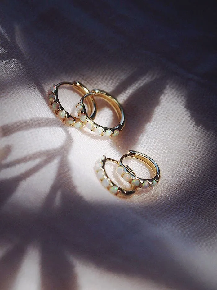 White Opal Huggie Hoop Earrings - Ipolani