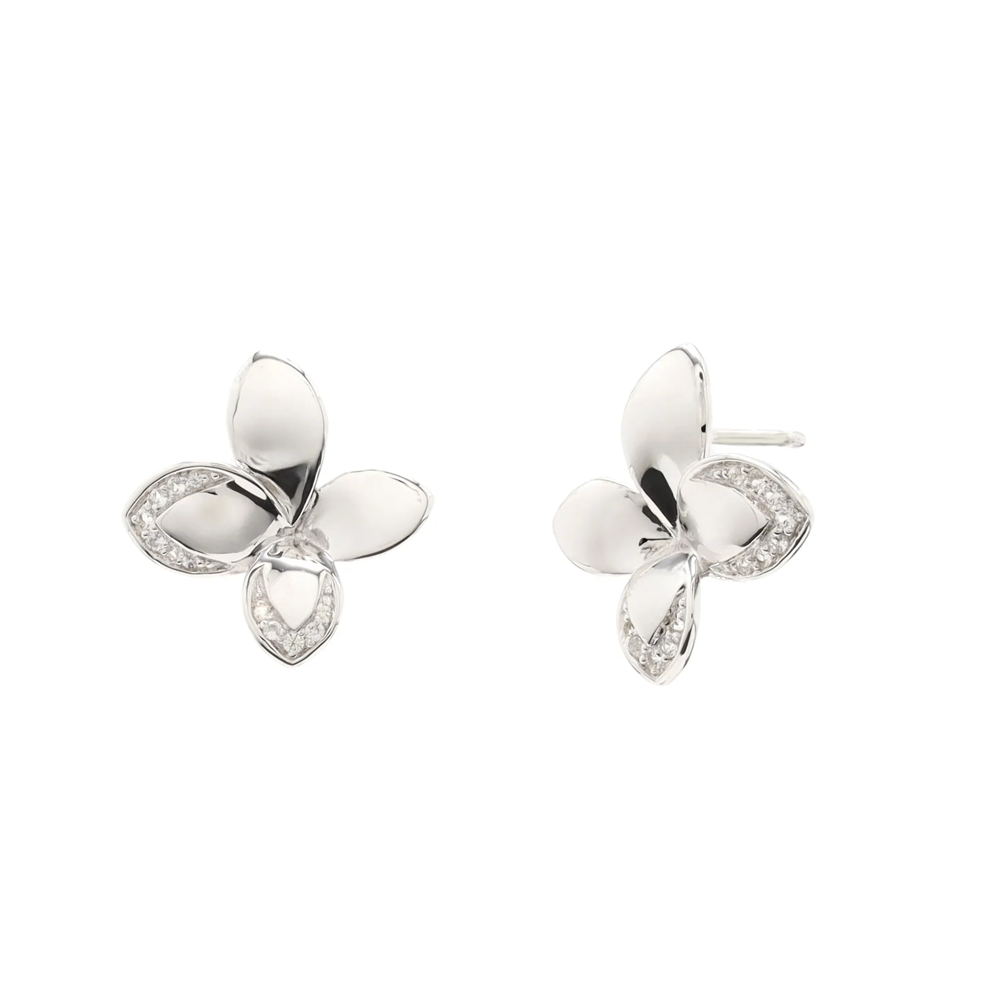 White Sapphire Sterling Silver Flower Earrings