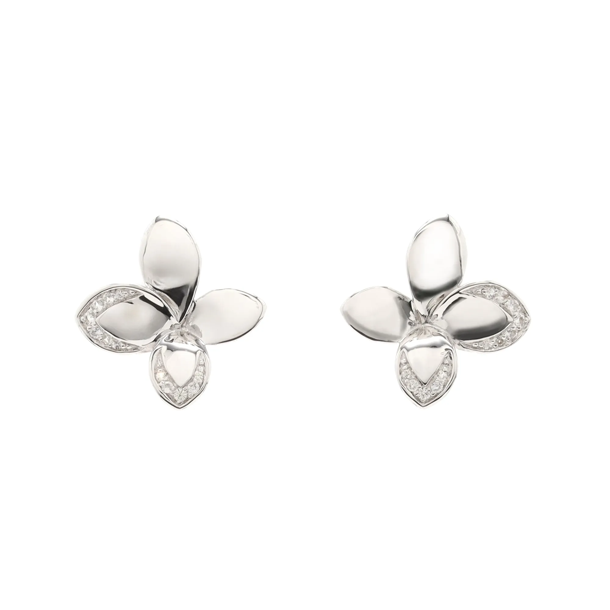 White Sapphire Sterling Silver Flower Earrings