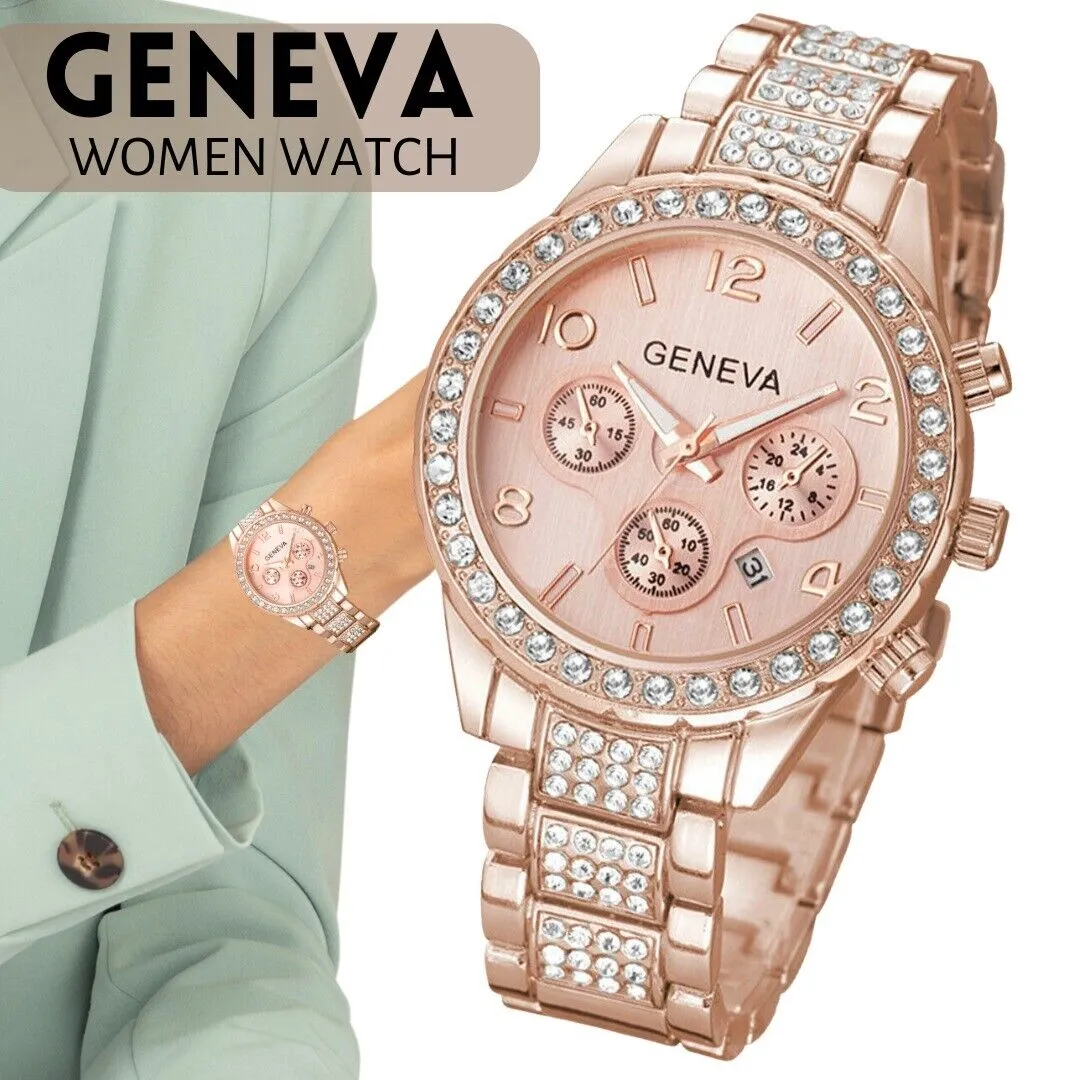 Women Classic Stainless Steel Crystal Quartz