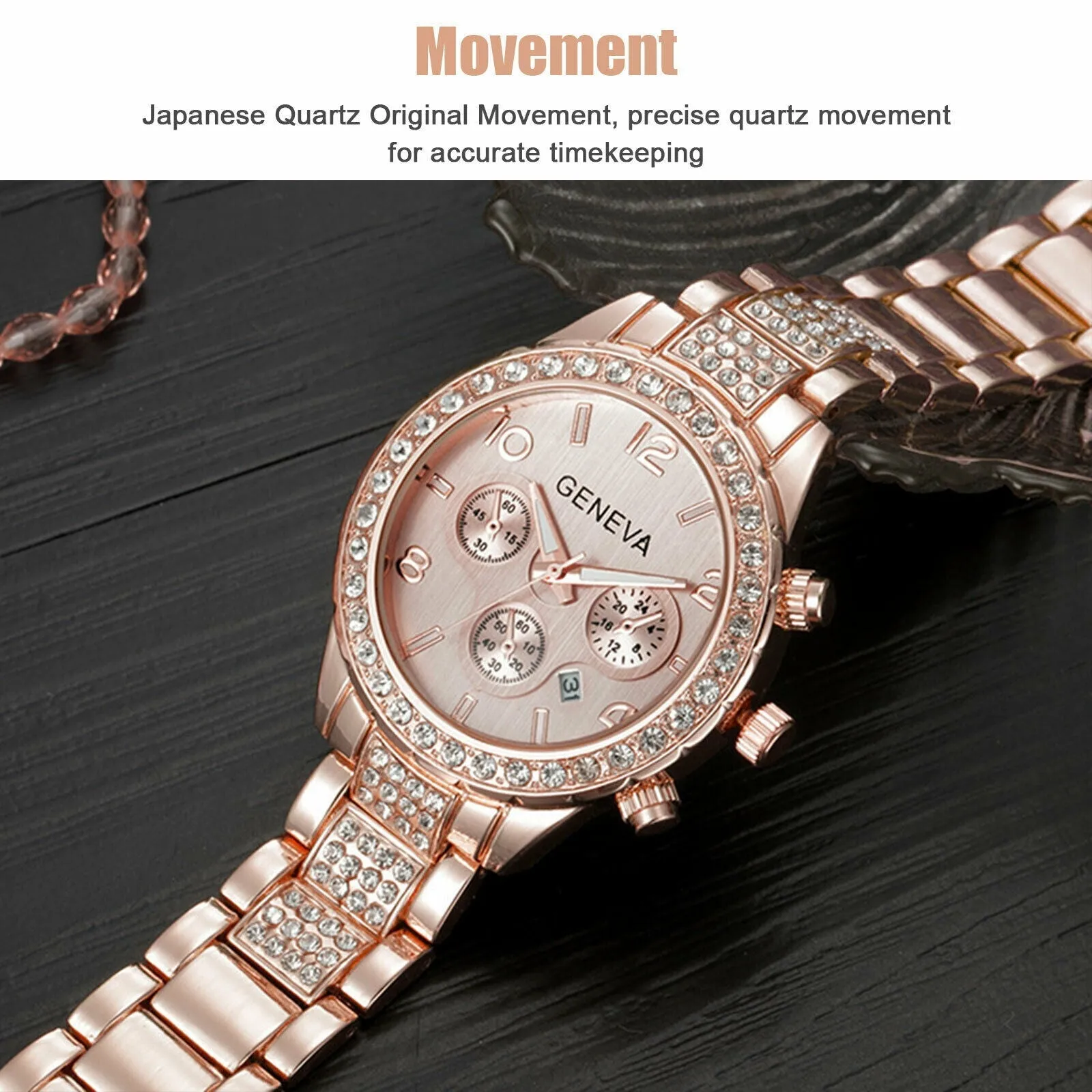 Women Classic Stainless Steel Crystal Quartz