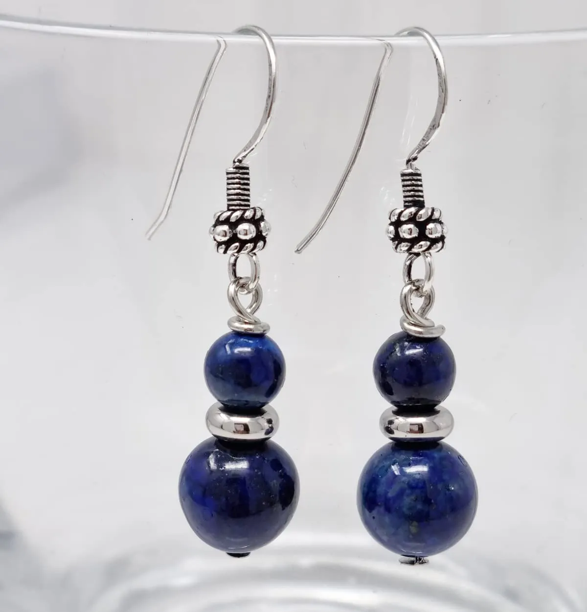 Womens Earrings, Handmade Natural Lapis Lazuli Gemstone with 925 Sterling Silver Drop Earrings