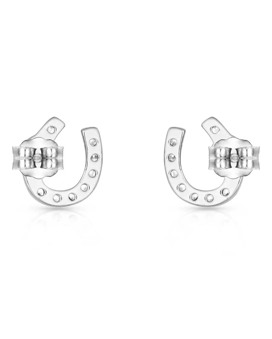 Women's Mini Clear Stone Horseshoe and Opal Earrings