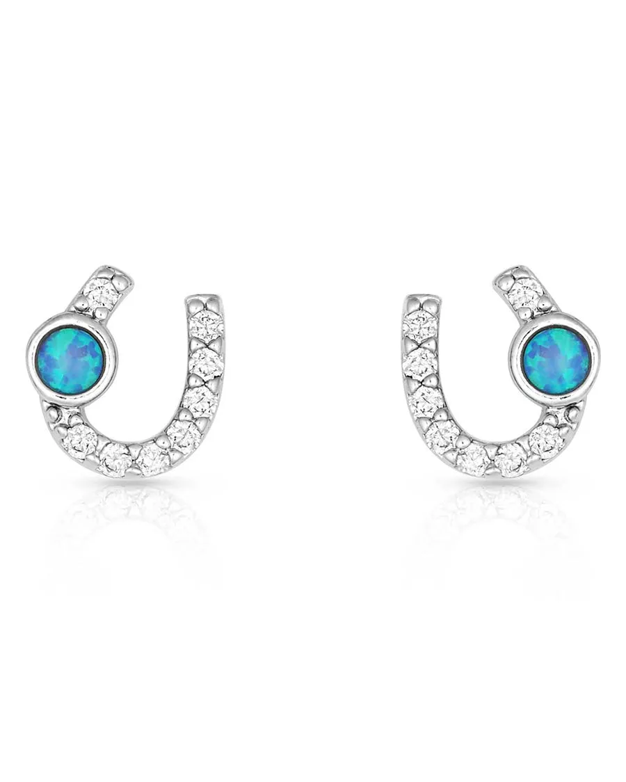 Women's Mini Clear Stone Horseshoe and Opal Earrings