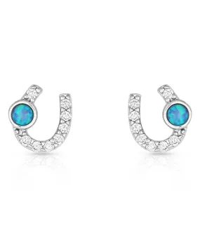 Women's Mini Clear Stone Horseshoe and Opal Earrings