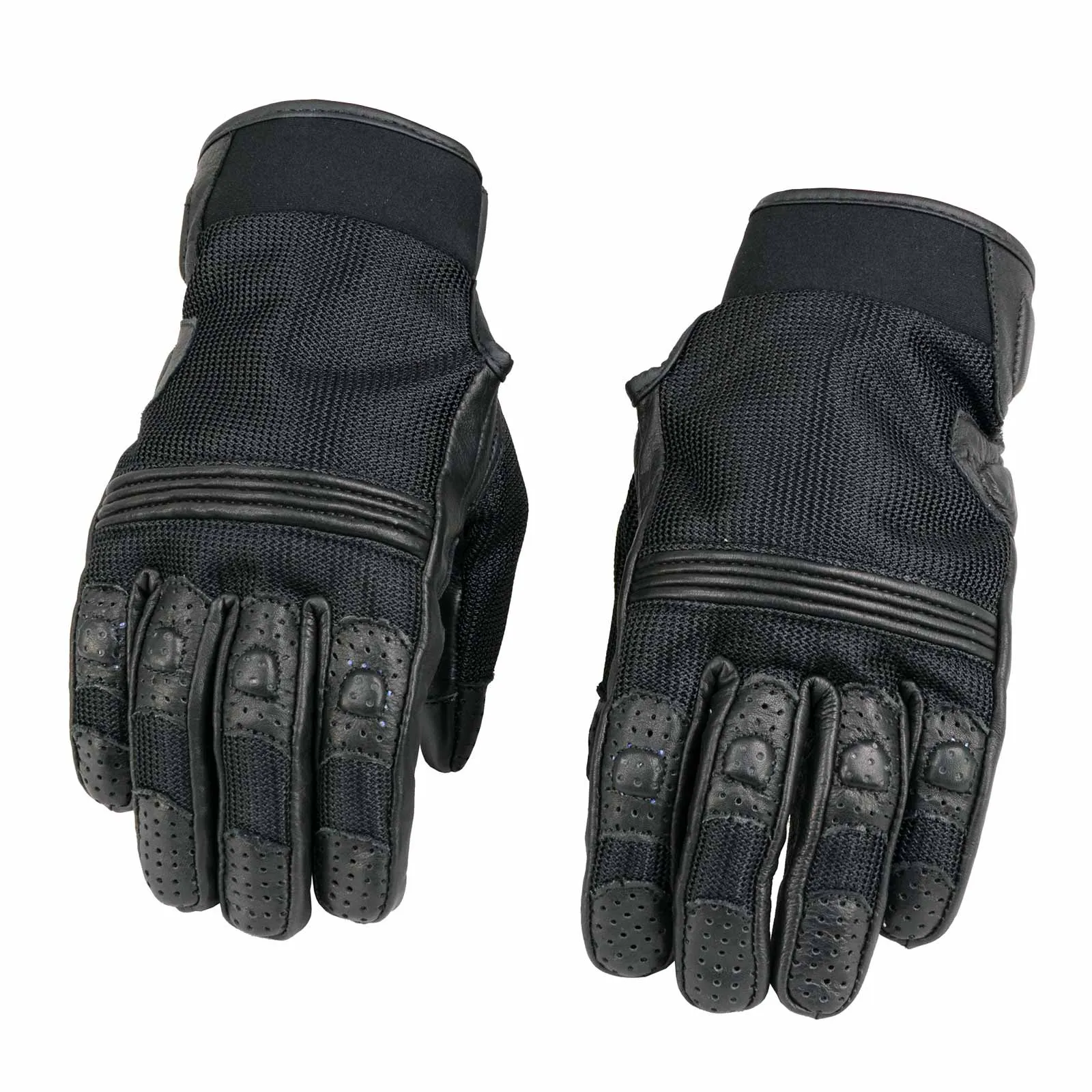 Xelement XG17506 Men's Black Leather with Mesh Racing Motorcycle Gloves