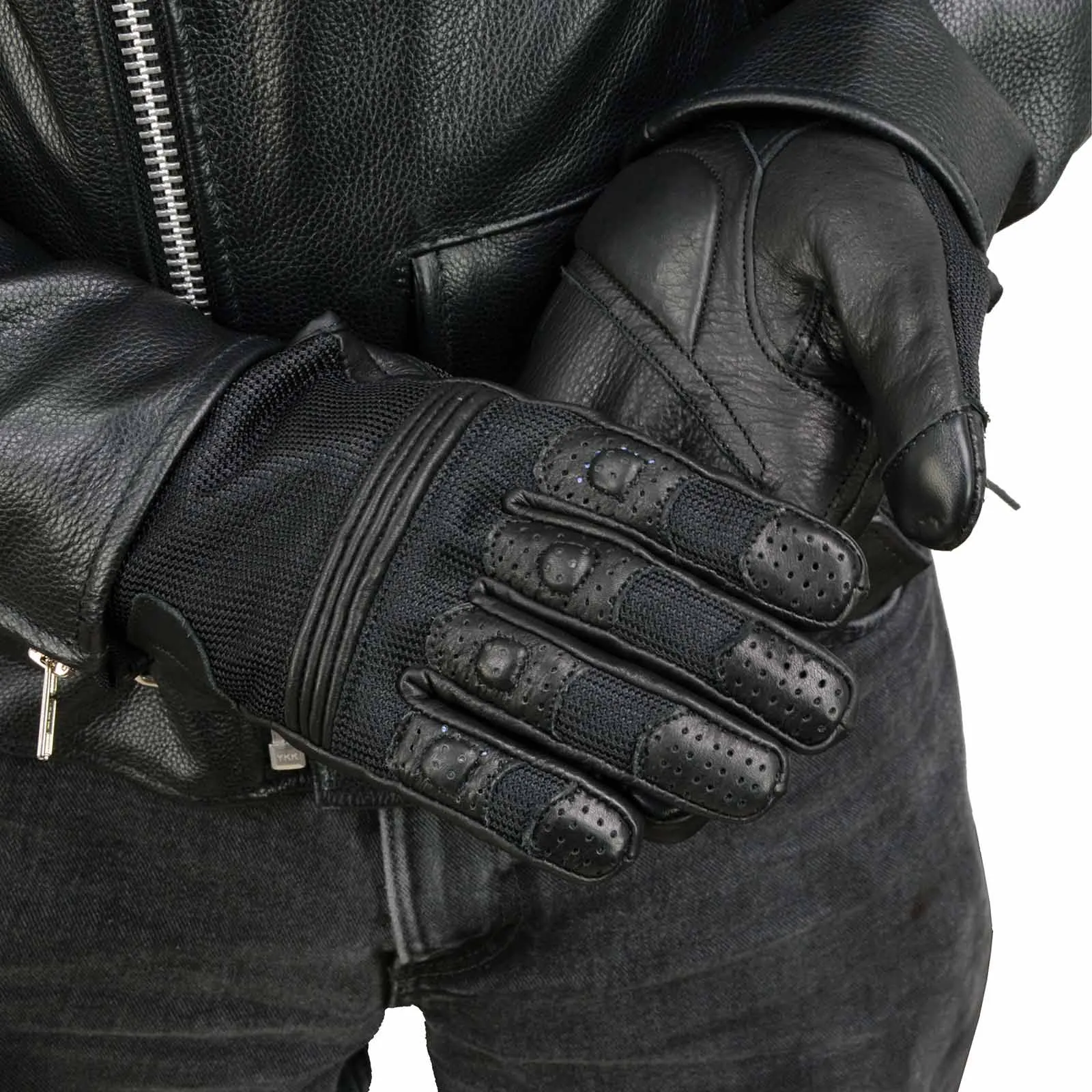 Xelement XG17506 Men's Black Leather with Mesh Racing Motorcycle Gloves