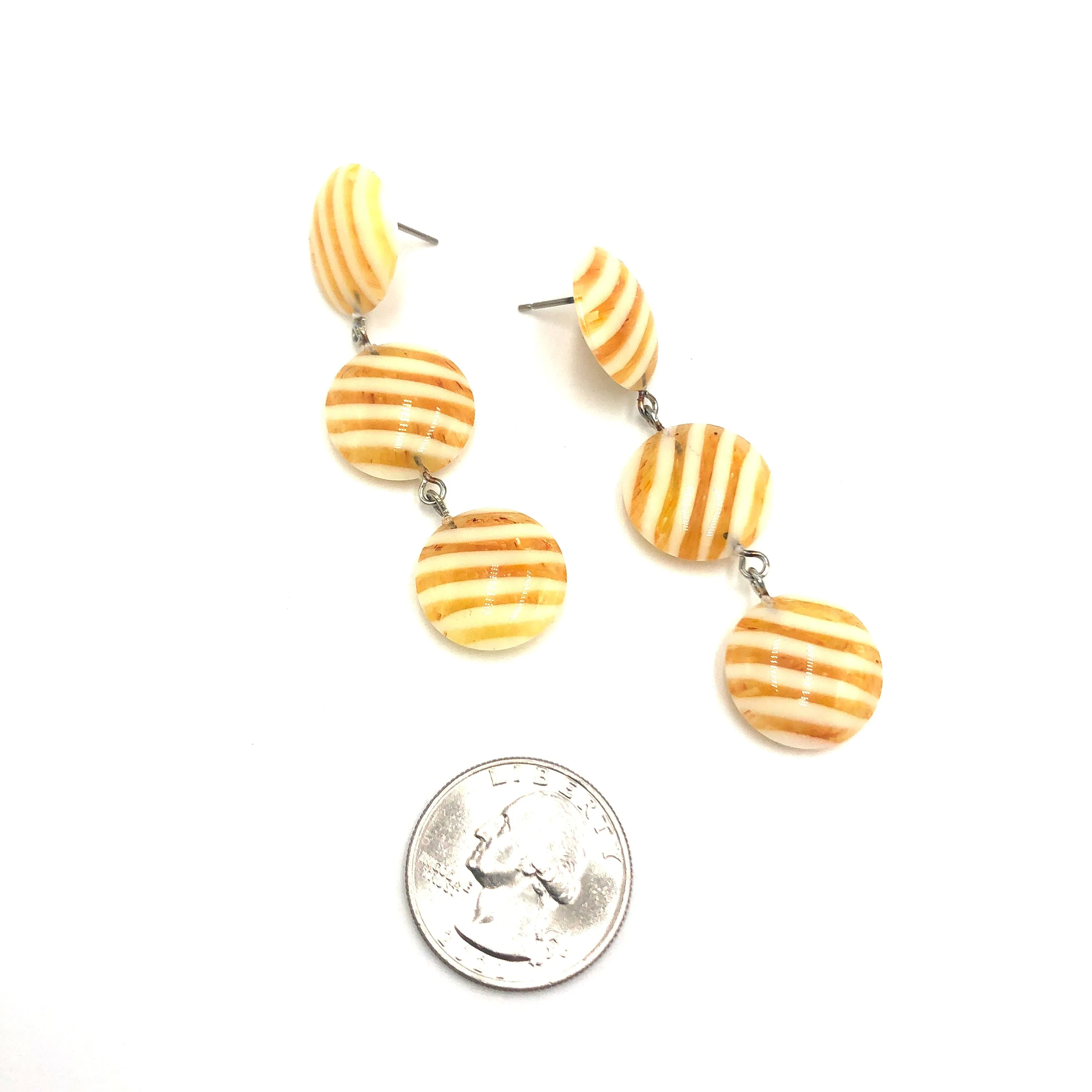 Yellow & Cream Stripe Tri Dot Earrings