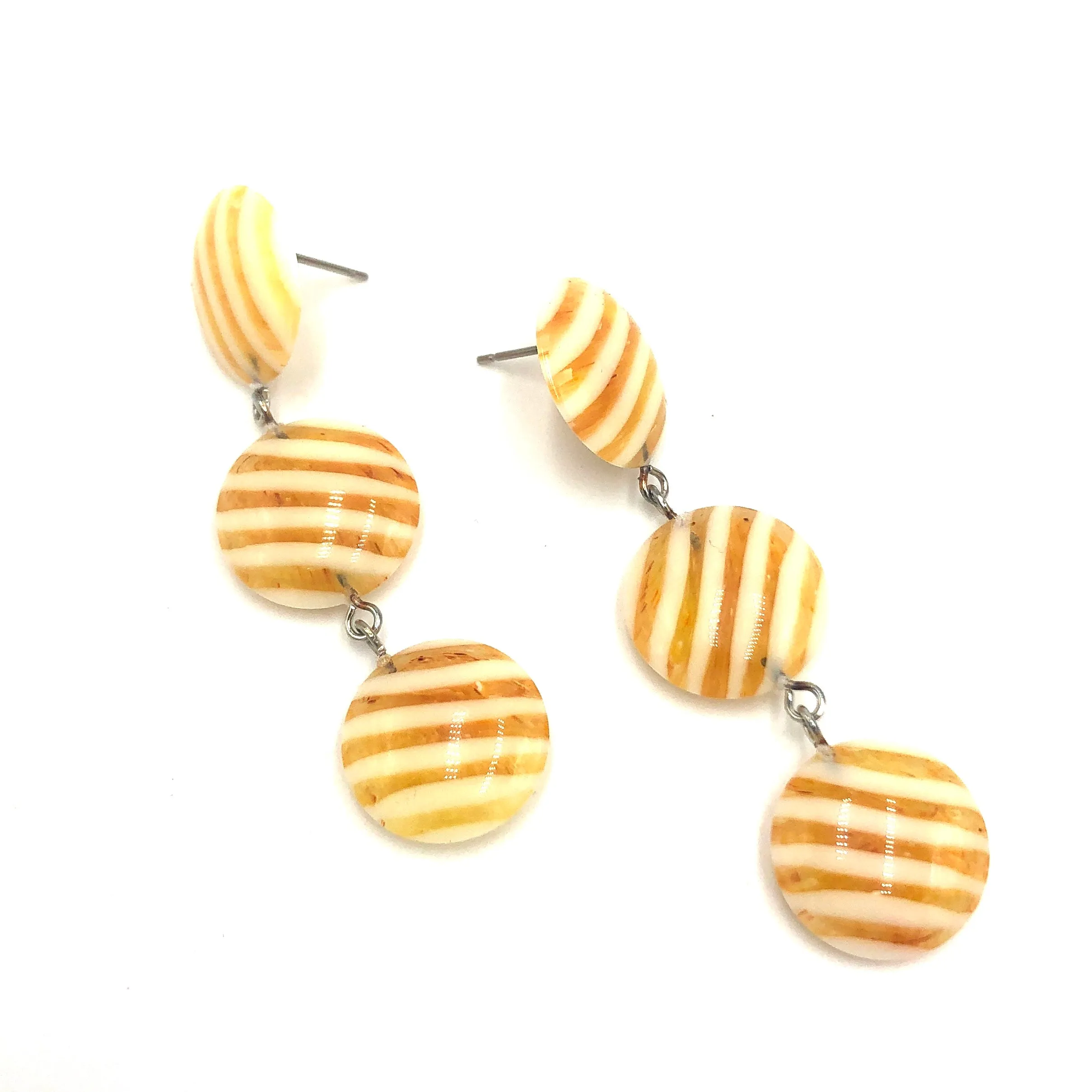 Yellow & Cream Stripe Tri Dot Earrings