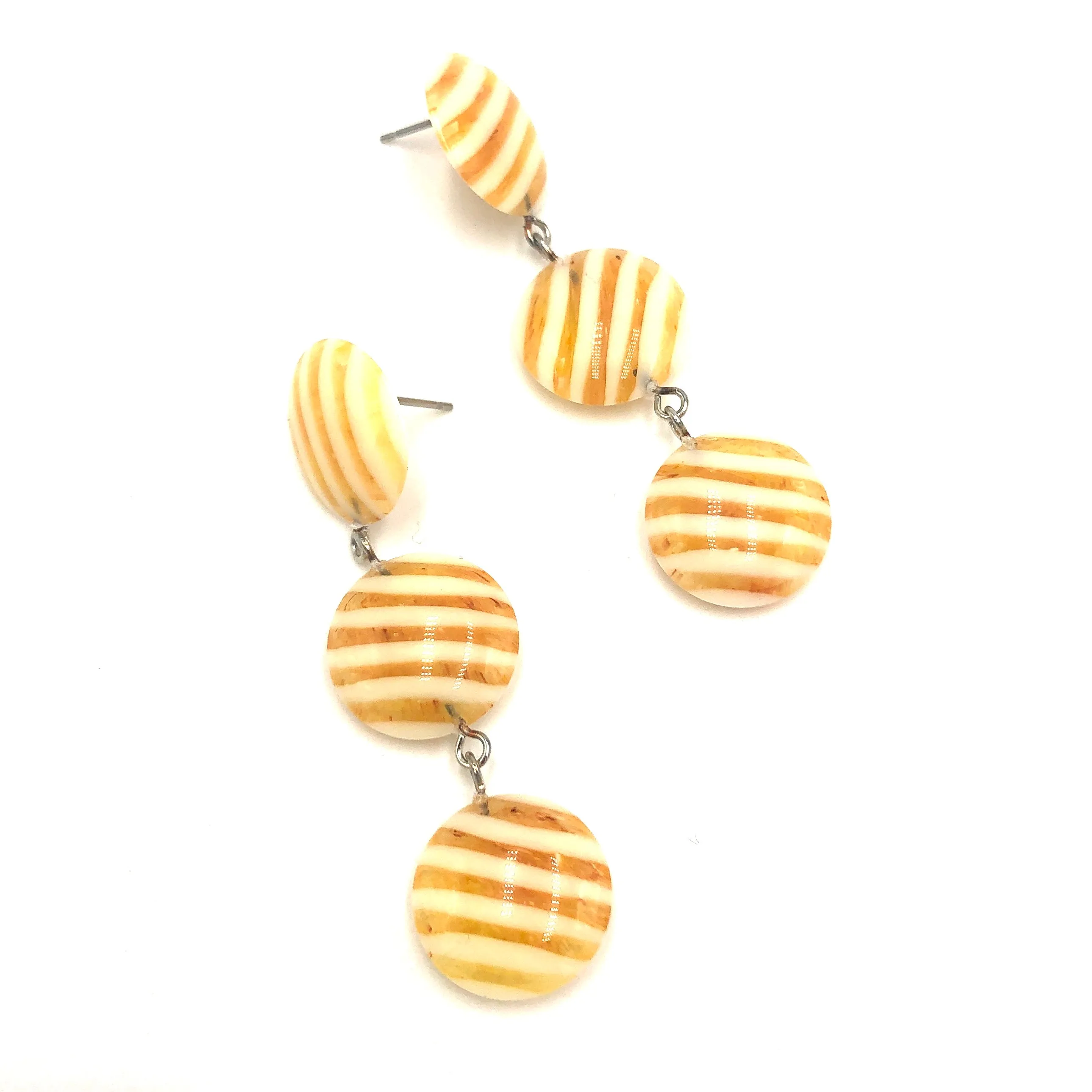 Yellow & Cream Stripe Tri Dot Earrings