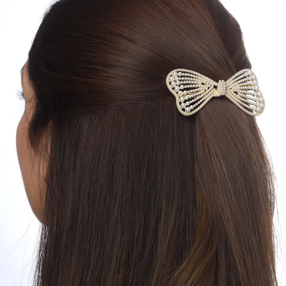 Yellow Chimes Hair Clips for Women Girls Barrette Hair Clips for Women Hair Accessories for Women Bow Clip for Women White Pearl French Barrette Hair Clips for Women and Girls Gift For Women & Girls