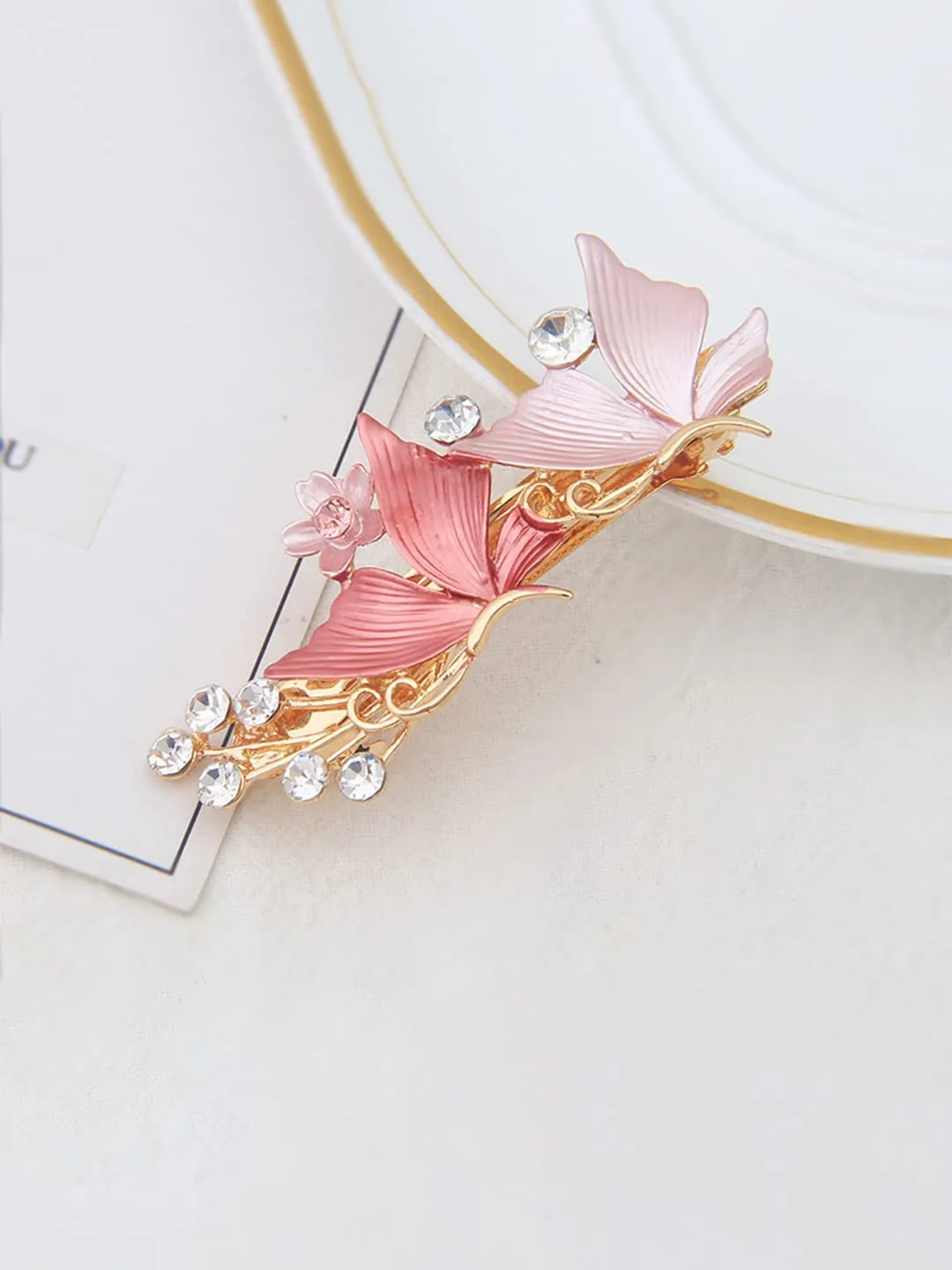 Yellow Chimes Hair Clips for Women Girls Barrette Hair Clips for Women Hair Accessories for Women Enameled Butterfly Clips for Women Pink French Barrette Hair Clips for Women and Girls Gift For Women & Girls