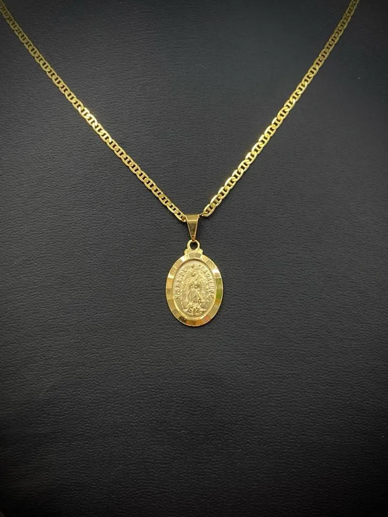 Yellow Gold Filled Virgen de Guadalupe Necklace Mariner Chain Catholics Gift