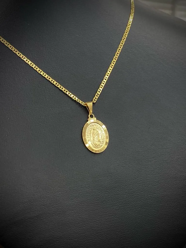 Yellow Gold Filled Virgen de Guadalupe Necklace Mariner Chain Catholics Gift