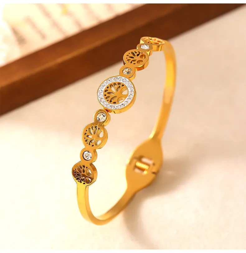 Zircon-Embellished Tree of Life Gold-Plated Bracelet By Planderful