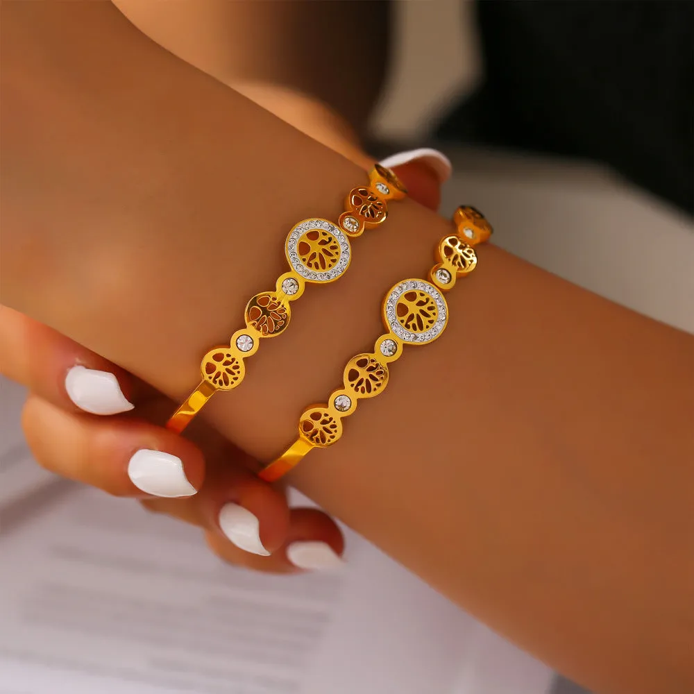 Zircon-Embellished Tree of Life Gold-Plated Bracelet By Planderful