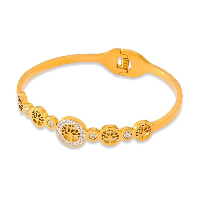 Zircon-Embellished Tree of Life Gold-Plated Bracelet By Planderful