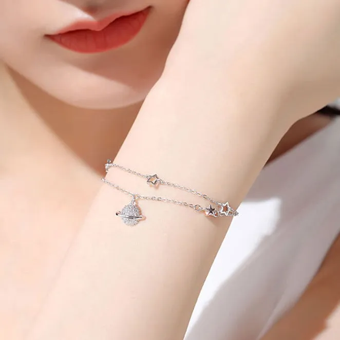 Zircon Planet Double-layer Silver Bracelet for Women